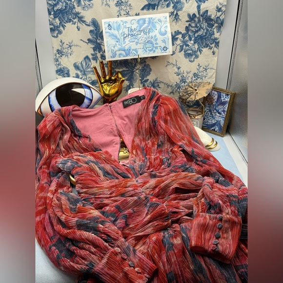 🆕 PATBO 🧿 NWOT Twist Metallic Ruched Mini Dress, Pink - Sz BR 36 US 4 - Picture 14 of 16